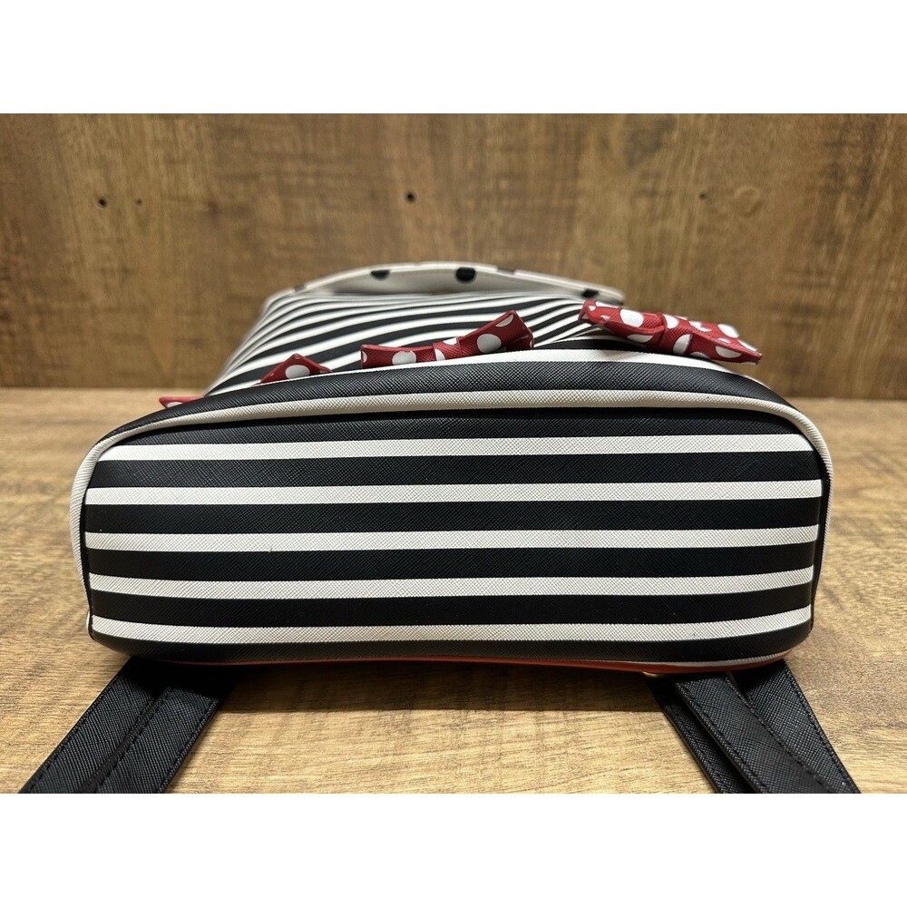 Disney Parks Paris Minnie Mouse black white stripe polkadot backpack - Picture 5 of 14